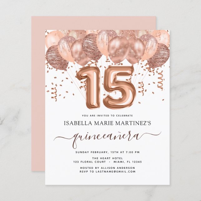 Célébration de Quinceañera avec ballons en or rose (Devant / Derrière)