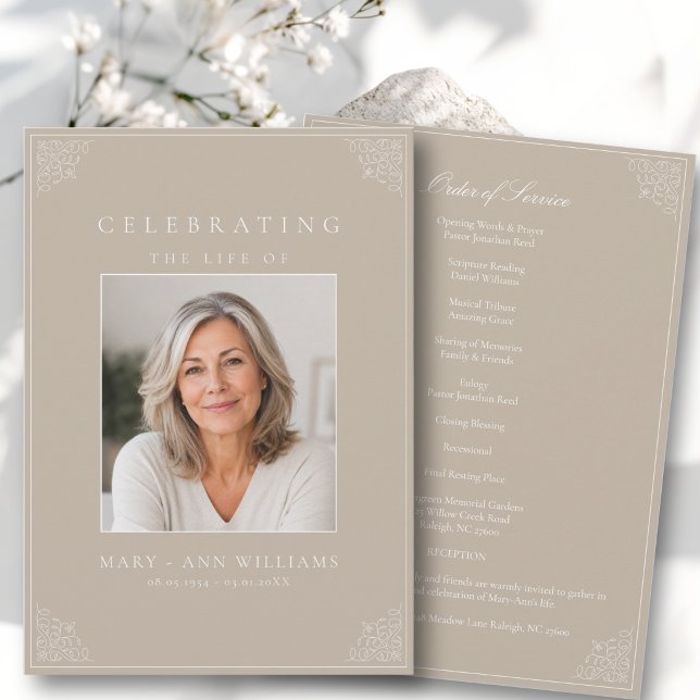 Célébration Élégante de la Vie Photo Programme de  (Elegant Celebration of Life Photo Funeral Program)