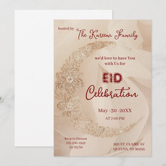 Célébration élégante d'Eid  Invitation à la fête d (Devant / Derrière)