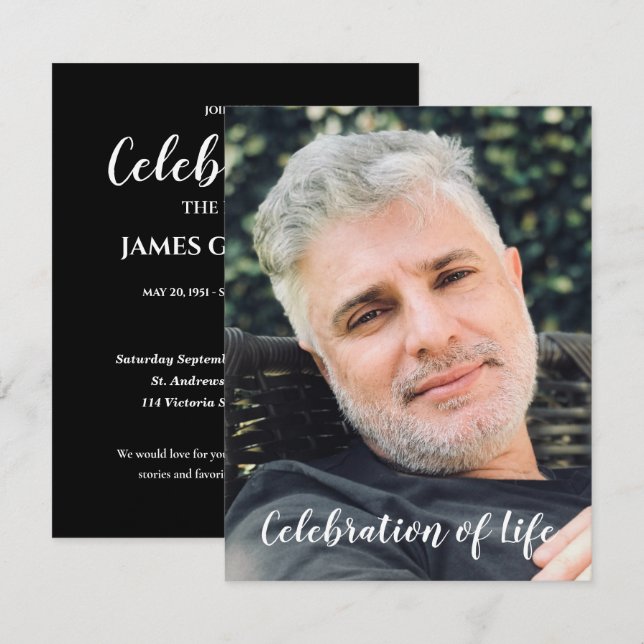 Célébration moderne de la vie en noir avec photo (Devant / Derrière)