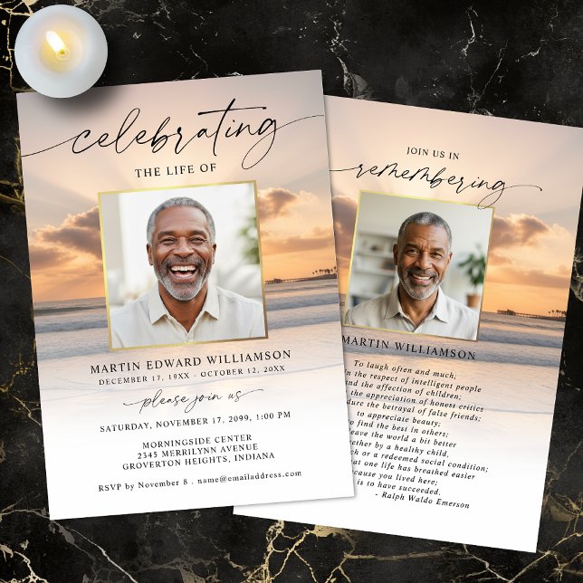 Celebration of Life Beach Sunset Photo Invitation (Créateur téléchargé)