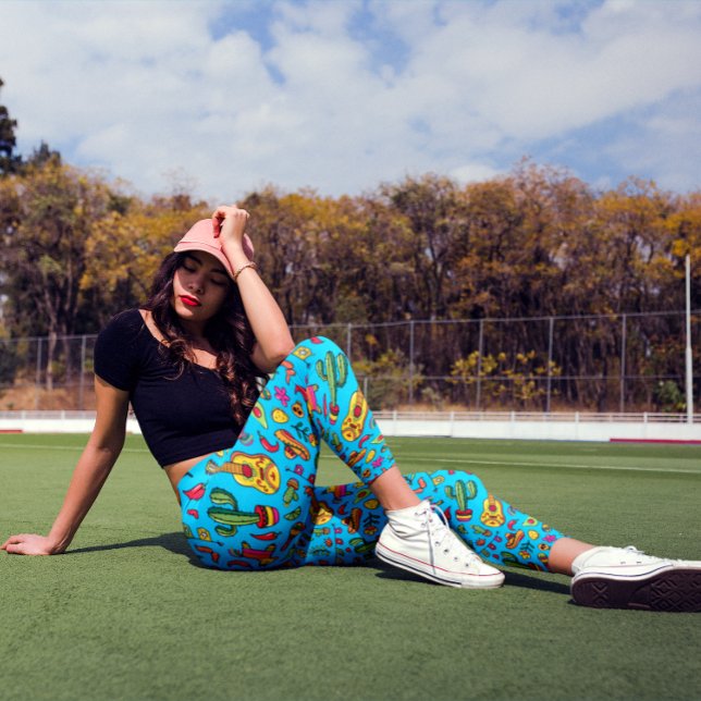 Célébrez Cinco de Mayo Leggings Bleu Vibrant (Créateur téléchargé)