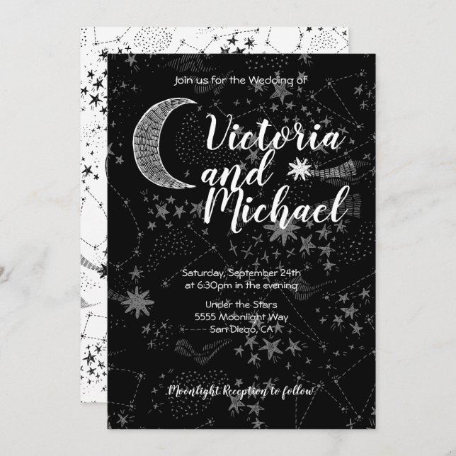 Céleste Cresent Lune Mariage Invitations (Devant / Derrière)