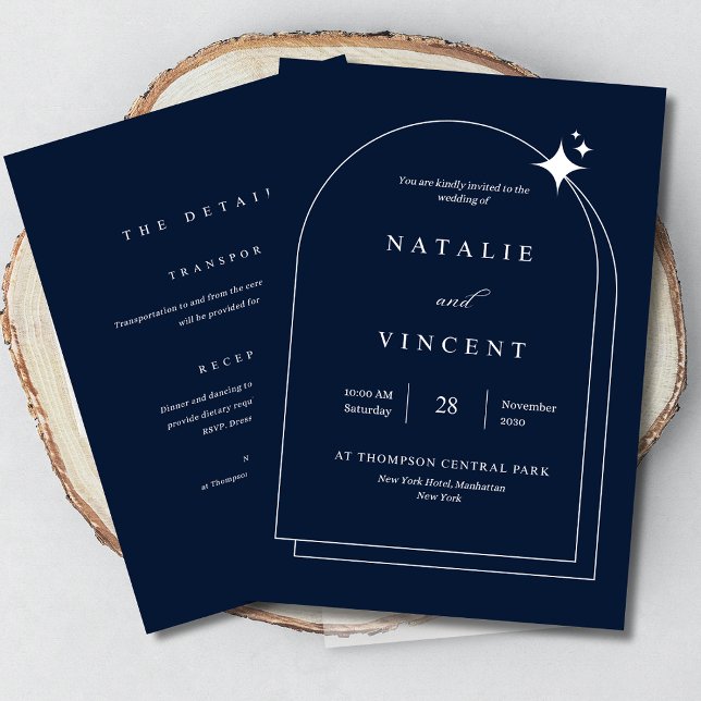 Céleste Élégant Invitation de Mariage Bleu Nuit (#wedding)