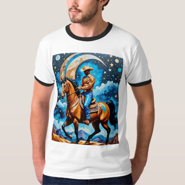 Céleste noir Cowboy Western Art Tshirt (Devant)