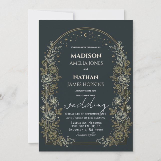 Celestial Arch Wedding Invitation Gold Frame (Devant)