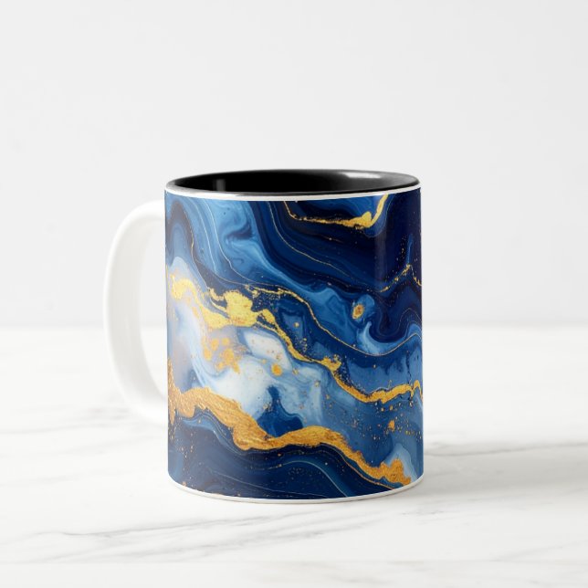 Celestial Blue & Gold Marble Luxury Mug (Devant gauche)