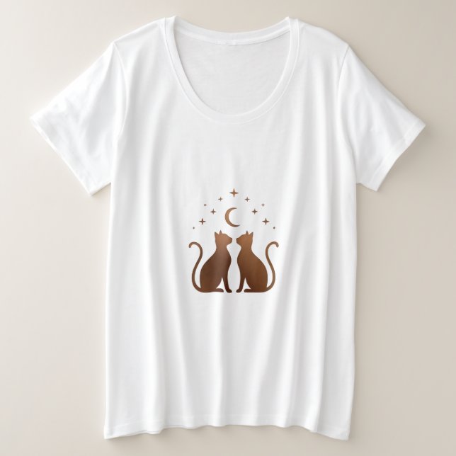 Celestial Cats Crescent Moon White T-Shirt (Design devant)