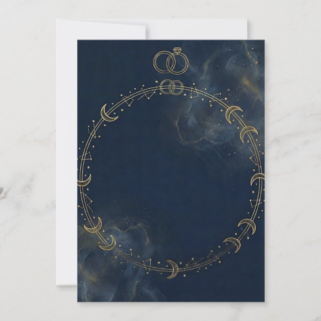 Celestial Gold Moon & Star Blue Wedding invitation (Devant)