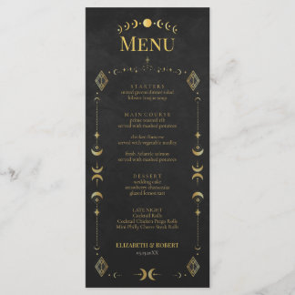 Celestial Gothic Black and Gold Wedding Menu Card