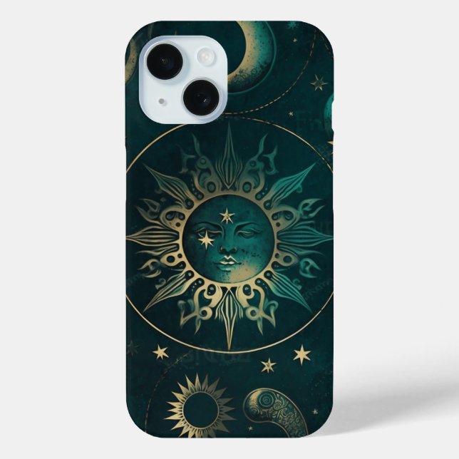 Celestial Green et Or : Étui Téléphone Élégant (Verso)