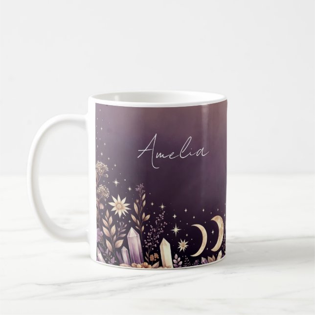 Celestial Moon Phases Crystal Botanical Name Mug (Gauche)