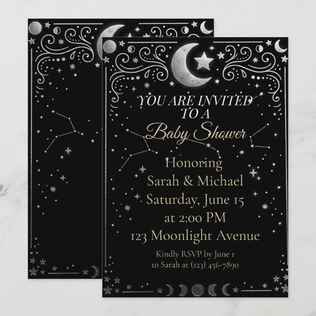 Celestial Over the Moon Baby Shower Invitation  (Devant / Derrière)