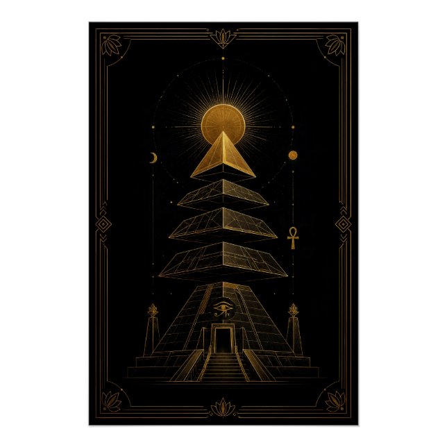 Celestial Pyramid Temple in Black and Gold Poster (Devant)