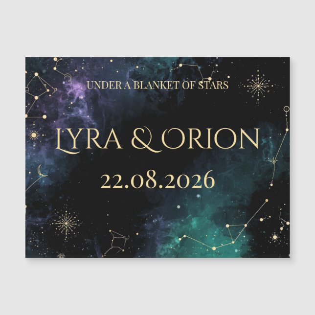 Celestial Stars | Navy/Teal Gold Wedding Magnet (Devant)