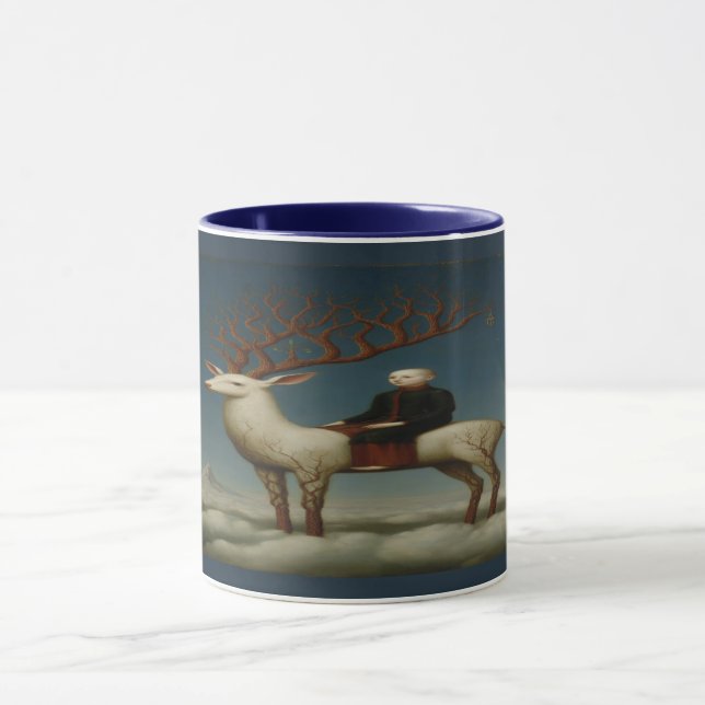 Celestial White Stag Surreal Art Mug (Centre)
