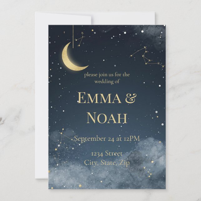 Celestial Winter Wedding Invitation | Navy & Gold (Devant)