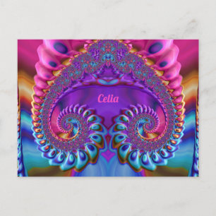 CELIA ~ Carte postale brillante 3D rose bleu viole