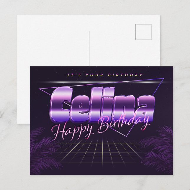 Celina Nom Prénom Anniversaire de la carte postale (Devant / Derrière)