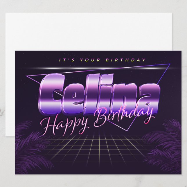 Celina Nom Prénom lila retro Carte Anniversaire (Devant / Derrière)
