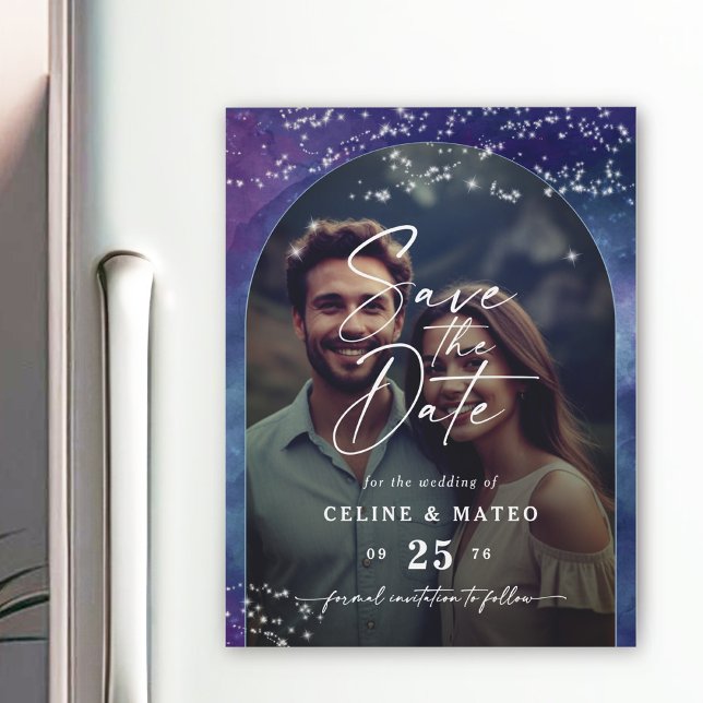 Céline ・ Starry Night Photo Save the Date Magnet (Make your announcement stick with the Celine Magnetic Save the Date, featuring a custom photo!)