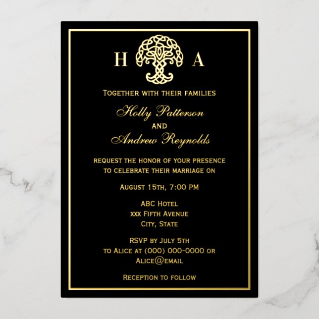Celtic Knot Tree of Life Wedding Foil Invitation (Recto)