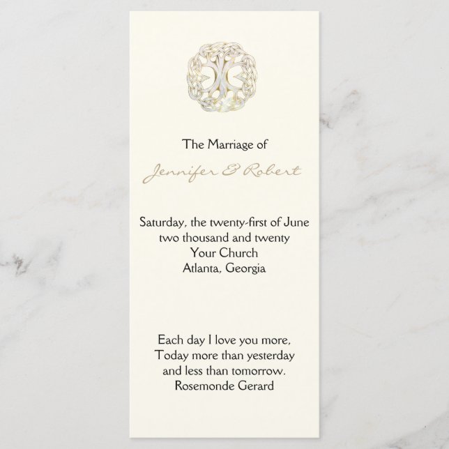 Celtic Tree of Life Gold Wedding Programme (Devant)