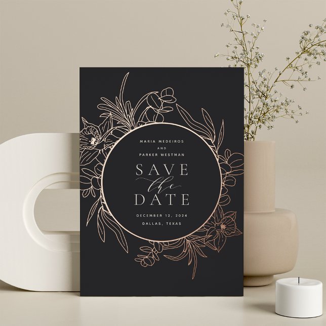 Cendrée | Floral Foil Enregistrer la carte de date (Créateur téléchargé)