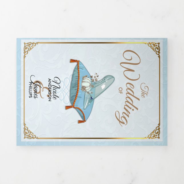 Cendrillon Élégant Programme de Mariage Bleu Plian (Page de couverture)