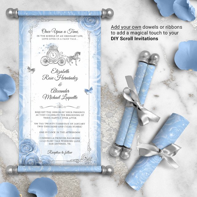 Cendrillon fée Mariage Scroll Invitations (DIY Cinderella scrolls do not come with dowels or ribbons. Add your own for an elegant touch!)