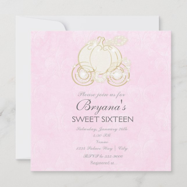 Cendrillon Gold Carriage Pink Princess Invitation (Devant)