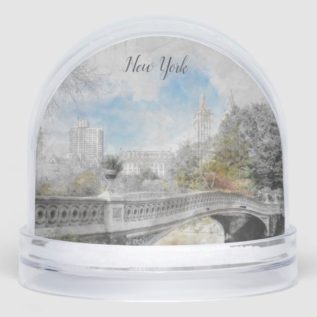 Central Park Bridge NYC Snow Globe – Watercolor (Avant)