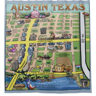 Centre-ville d'Austin Texas Cartoon Carte Rideau d