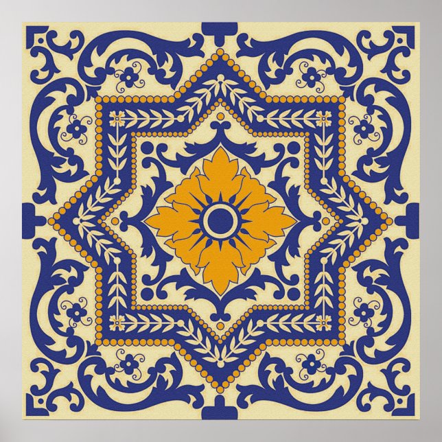 Ceramic Azulejo Style Blue Orange Poster (Devant)