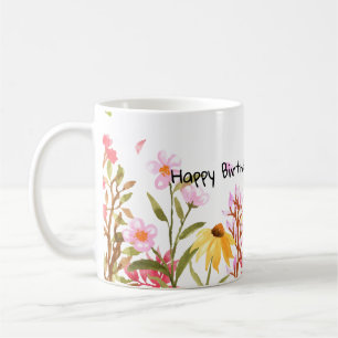 Ceramic Mugs Aquarelle fleur sauvage Joyeux annive
