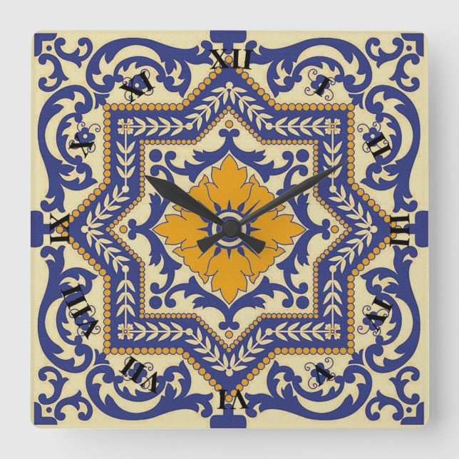 Céramique Azulejo Style Horloge bleue orange (Recto)
