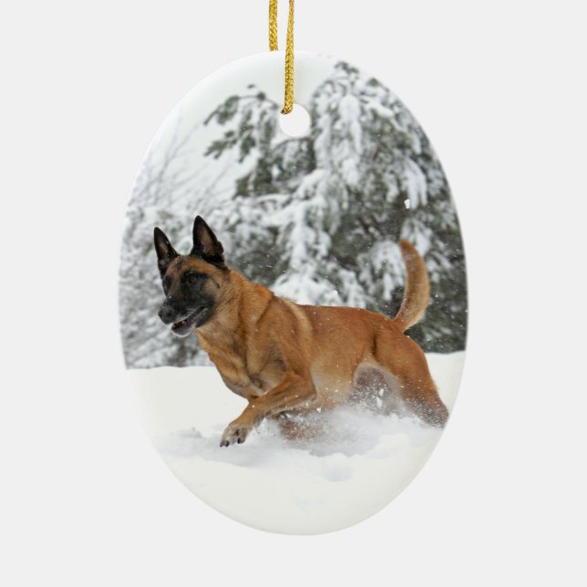 Céramique Belge Malinois en ornement 2 de neige (Dos)
