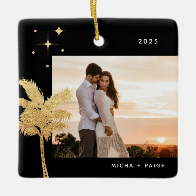 Céramique Bohemian Beach Palm Tree Photo Ornement en céramiq (Devant)