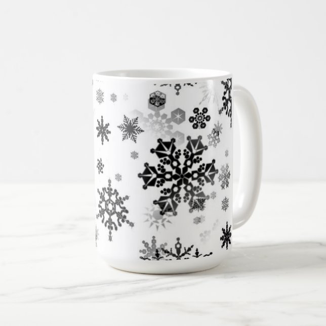 Céramique Café Mug Black Snowflakes (Devant droit)