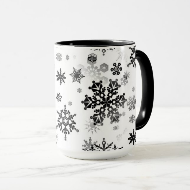 Céramique Café Mug Black Snowflakes (Devant droit)