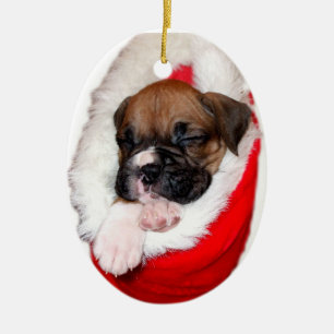 Céramique Chiot de boxeur en ornement de bas de Noël