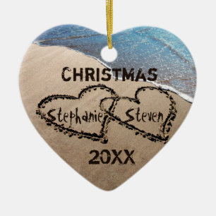 Céramique Coeurs de Noël 20XX deux en ornement de coutume de