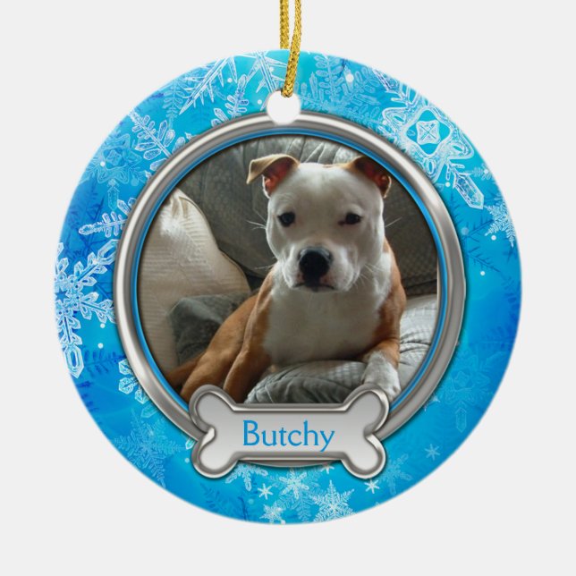 Céramique Flèches de neige en argent bleu Photo Ornement de  (Devant)