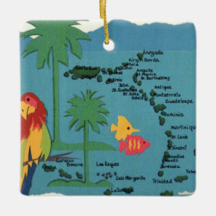 Céramique Îles des Antilles Carte colorée Ornement en cérami