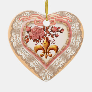 Céramique Ornement de cœur en dentelle Fleur De Lis
