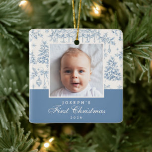 Céramique Ornement de photo de premier Noël en toile bleue