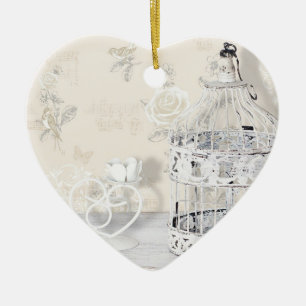 Céramique Ornement en forme de cœur - Cage à oiseaux Shabby