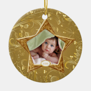 Céramique Ornement étoile photo de Noël en or pour bébé