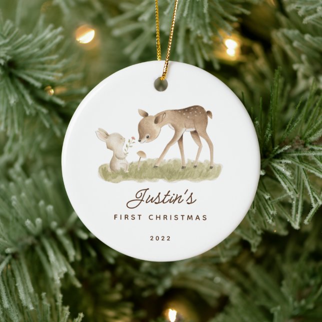 Ceramique Premier Noël de Bébé Cerf Lapin Ornement (Arbre)