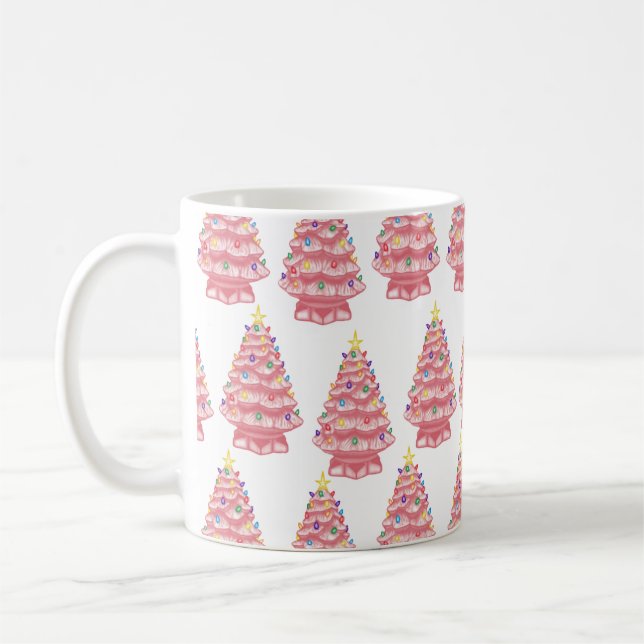Céramique rose Xmas Arbres Café Mug (Gauche)